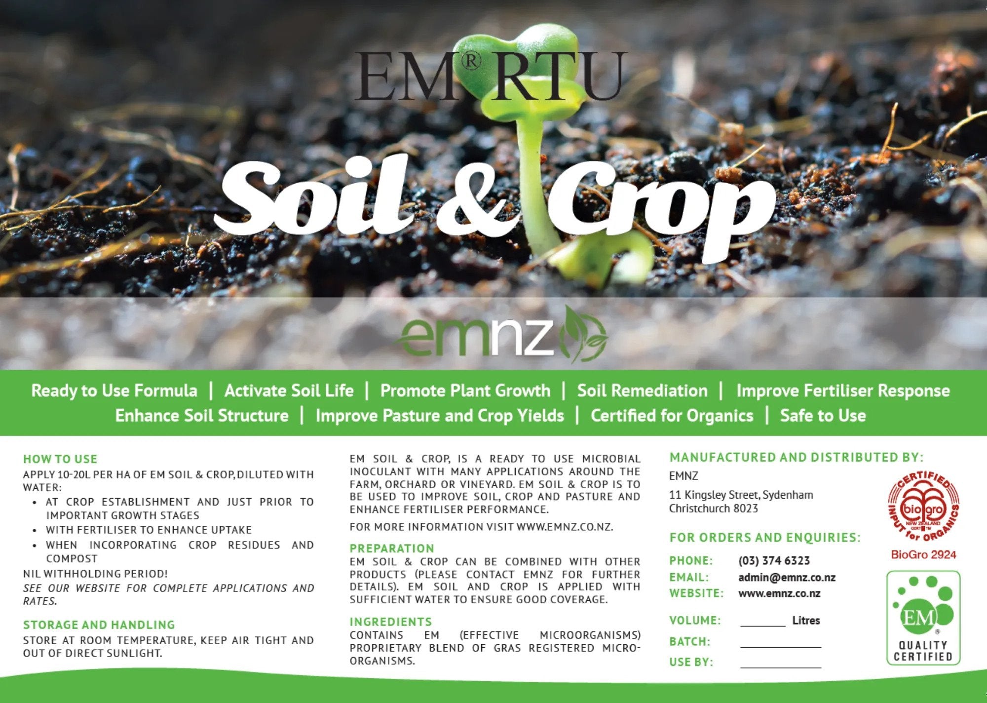 EM™ Soil & Crop | Helps Germination, Root Formation, Plant Growth & Ripening | Shop Online EMNZ